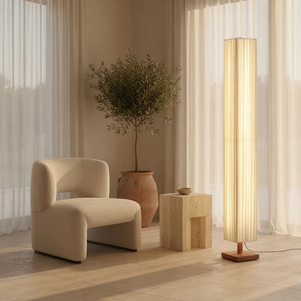 Tullia Japanese Walnut Wood & Fabric Floor Lamp