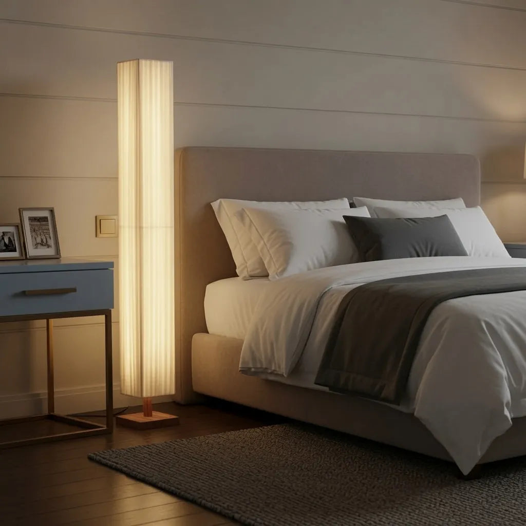 Tullia Japanese Walnut Wood & Fabric Floor Lamp