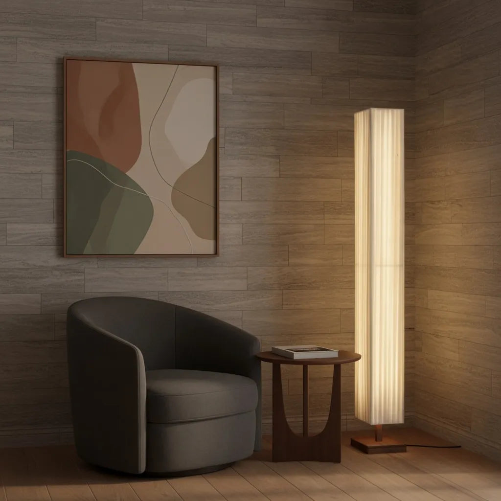 Tullia Japanese Walnut Wood & Fabric Floor Lamp