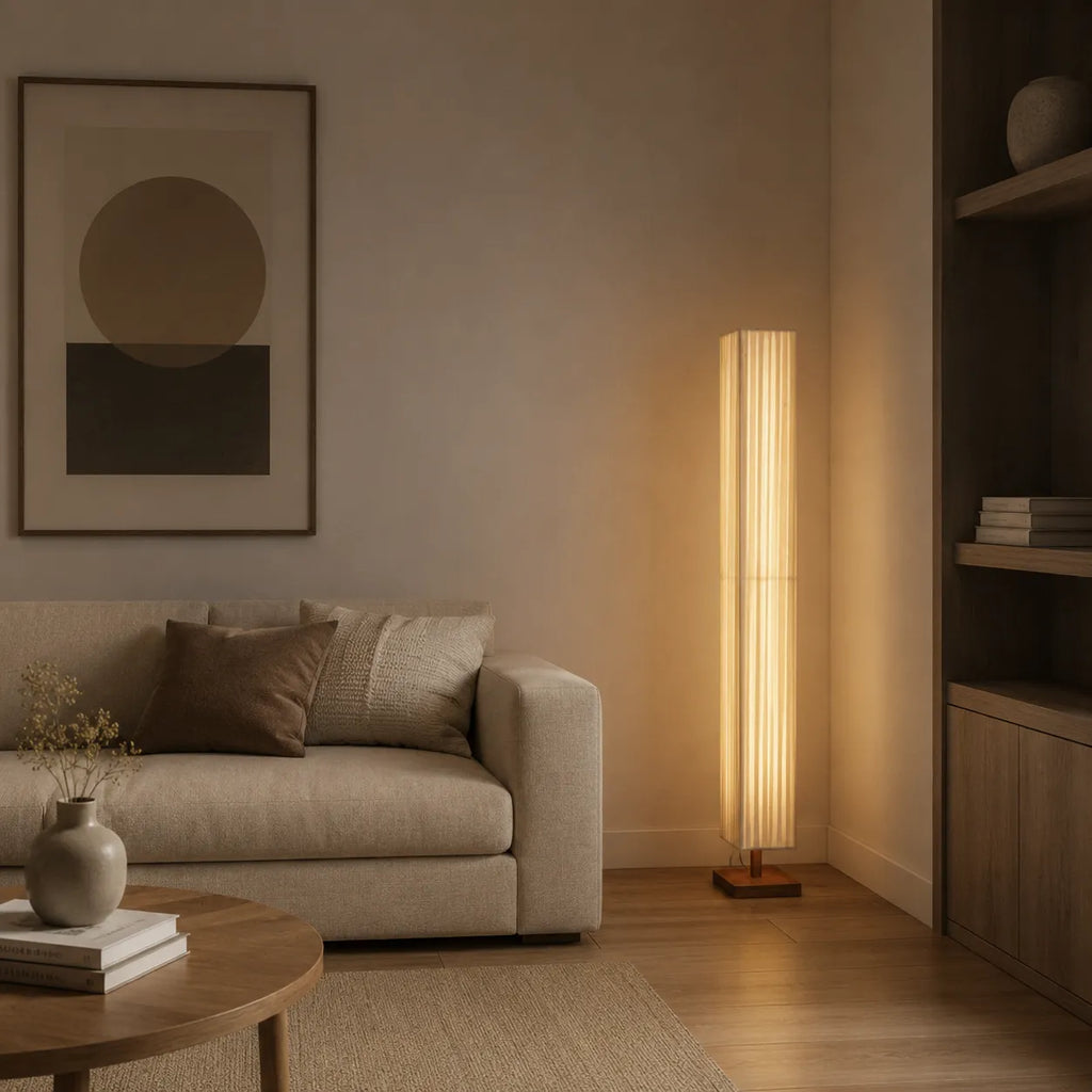 Tullia Japanese Walnut Wood & Fabric Floor Lamp