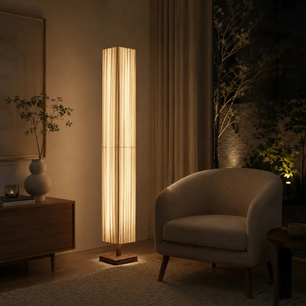 Tullia Japanese Walnut Wood & Fabric Floor Lamp