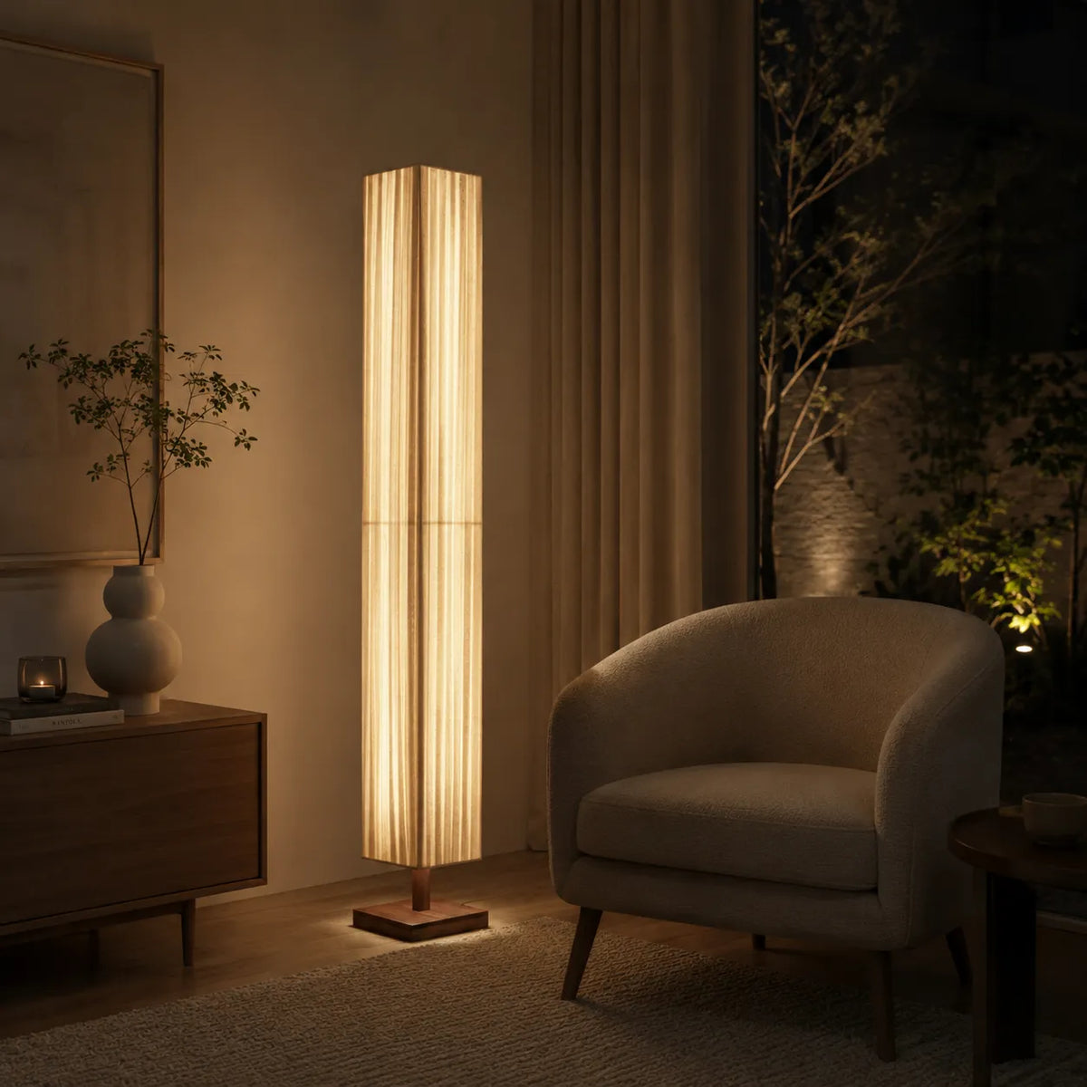 Tullia Japanese Walnut Wood & Fabric Floor Lamp