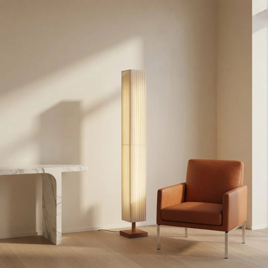 Tullia Japanese Walnut Wood & Fabric Floor Lamp