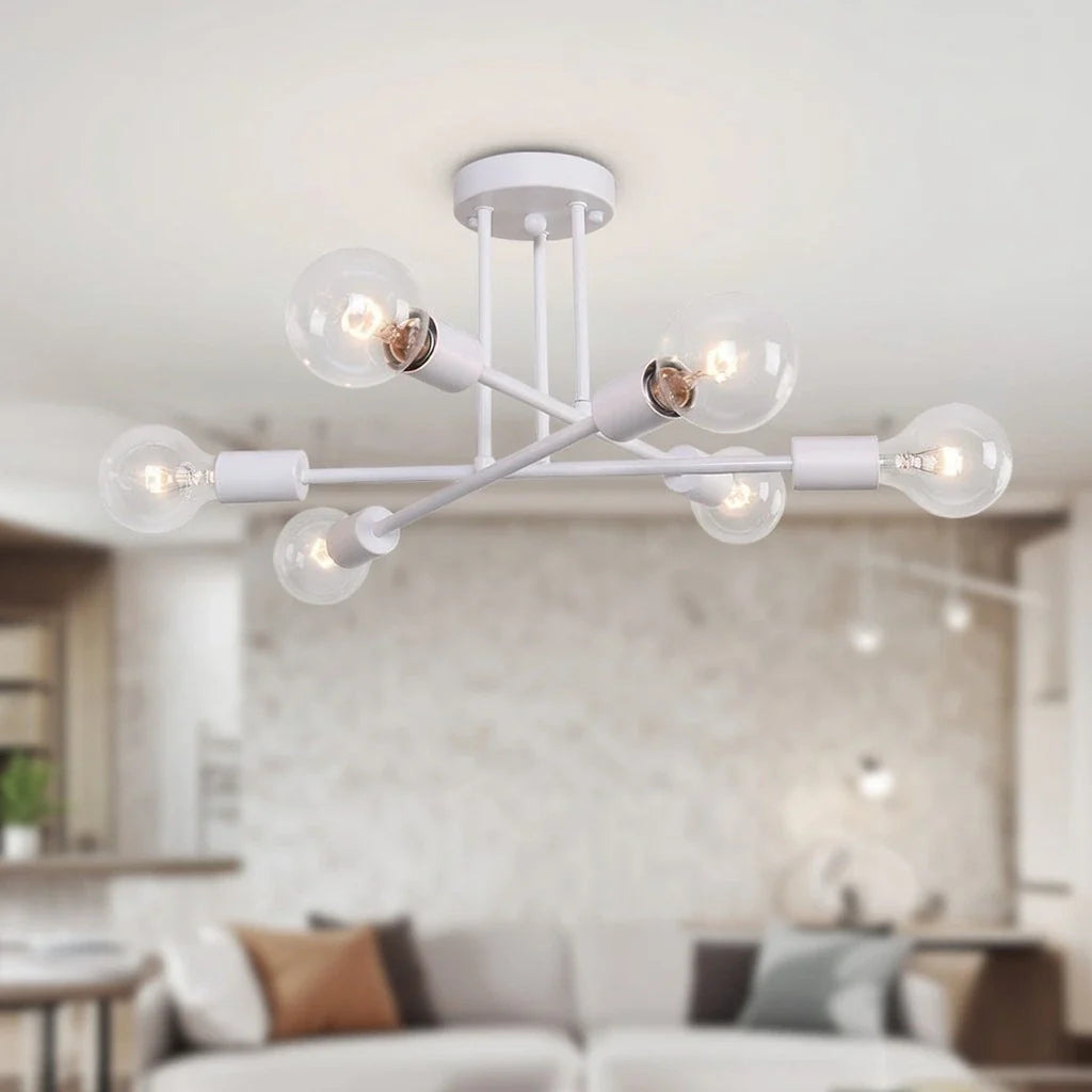 Zuri Mid-Century 6-Light Linear Sputnik Semi-Flush Ceiling Light