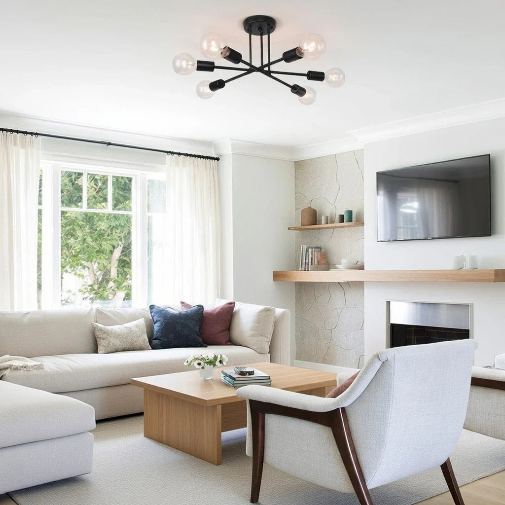 Zuri Mid-Century 6-Light Linear Sputnik Semi-Flush Ceiling Light