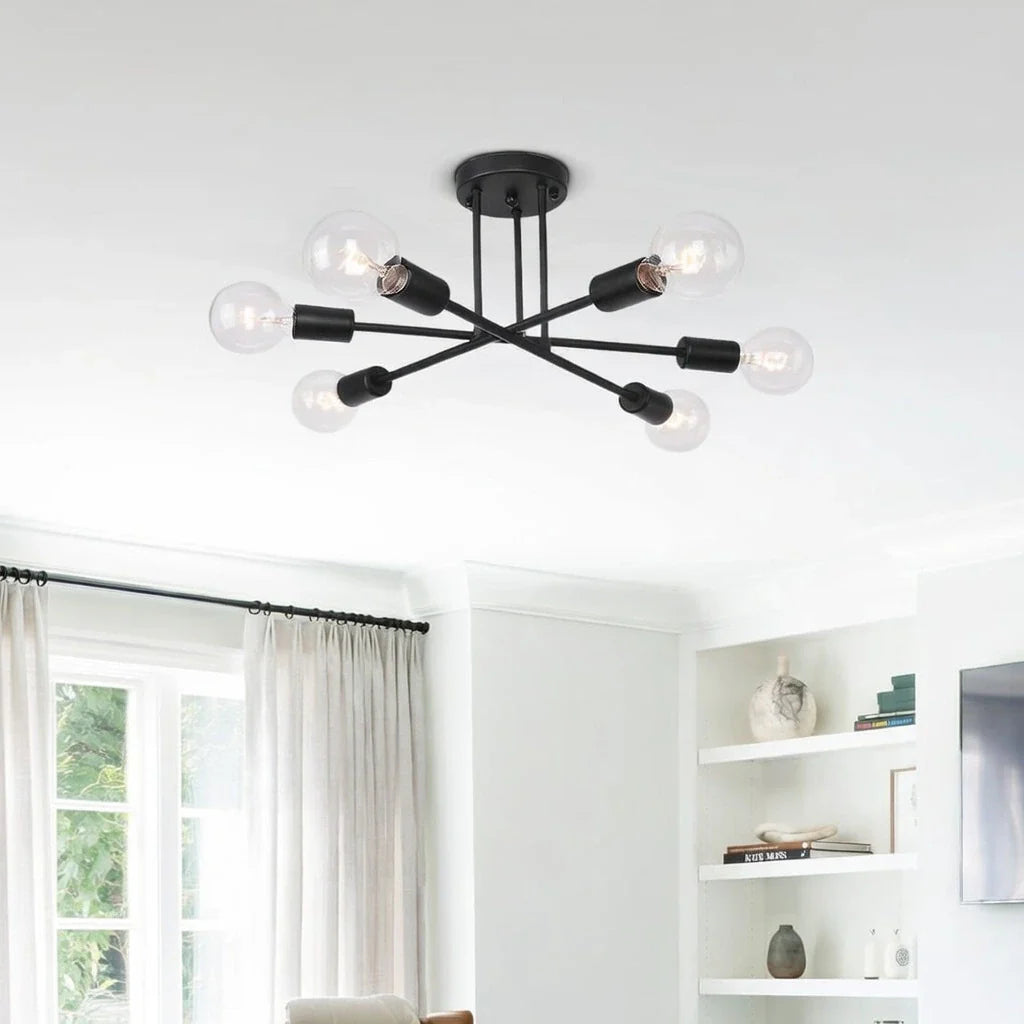 Zuri Mid-Century 6-Light Linear Sputnik Semi-Flush Ceiling Light