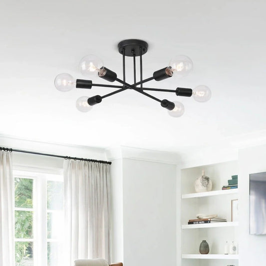 Modern Linear Sputnik Semi Flush Mount with Six Lights