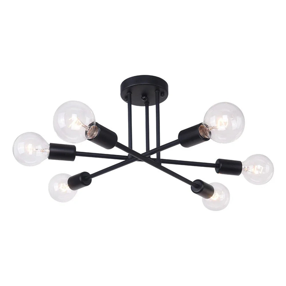 Zuri Mid-Century 6-Light Linear Sputnik Semi-Flush Ceiling Light