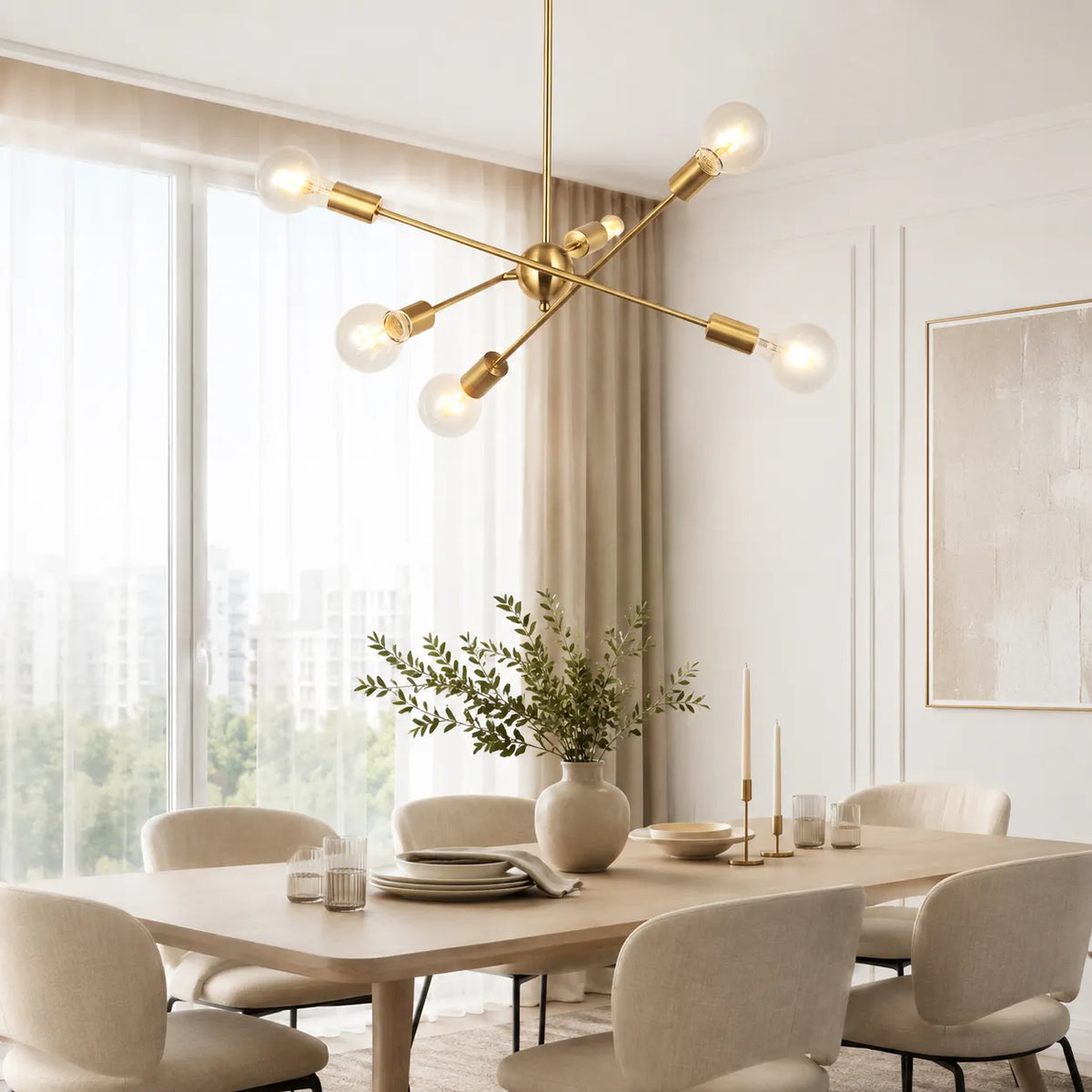 Liora Mid-Century 6-Light Brass Sputnik Chandelier