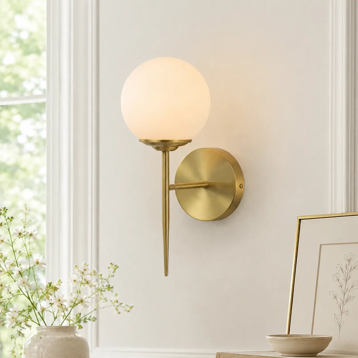 Aurelio Modern Opal Glass Globe Wall Light
