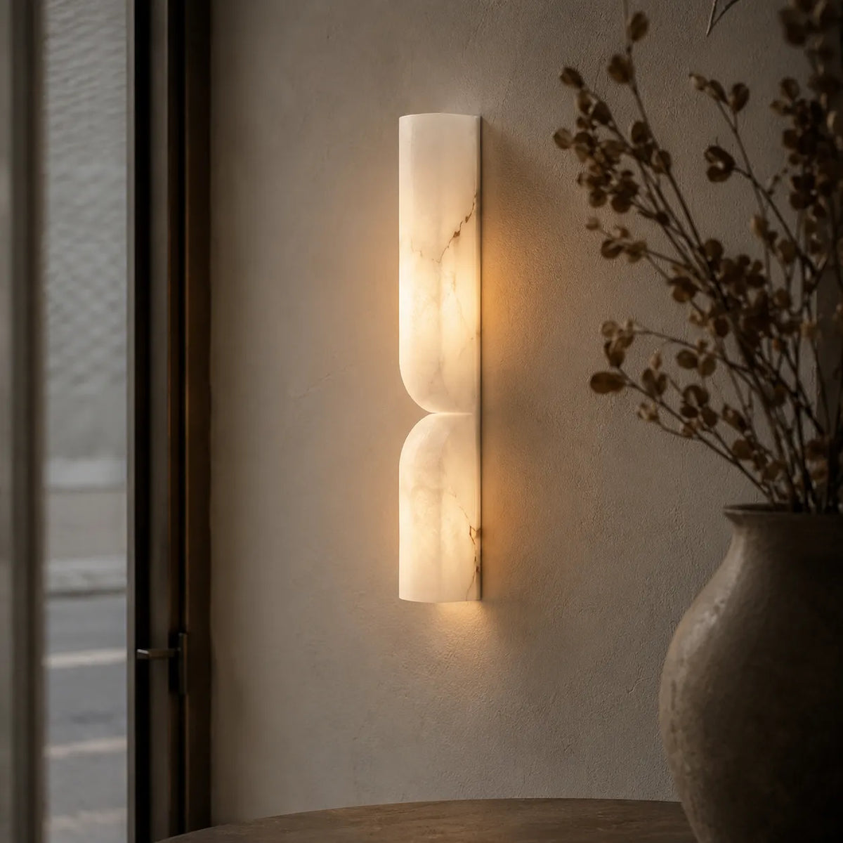 Ariorae Modern Rectangular Alabaster & Copper LED Wall Light