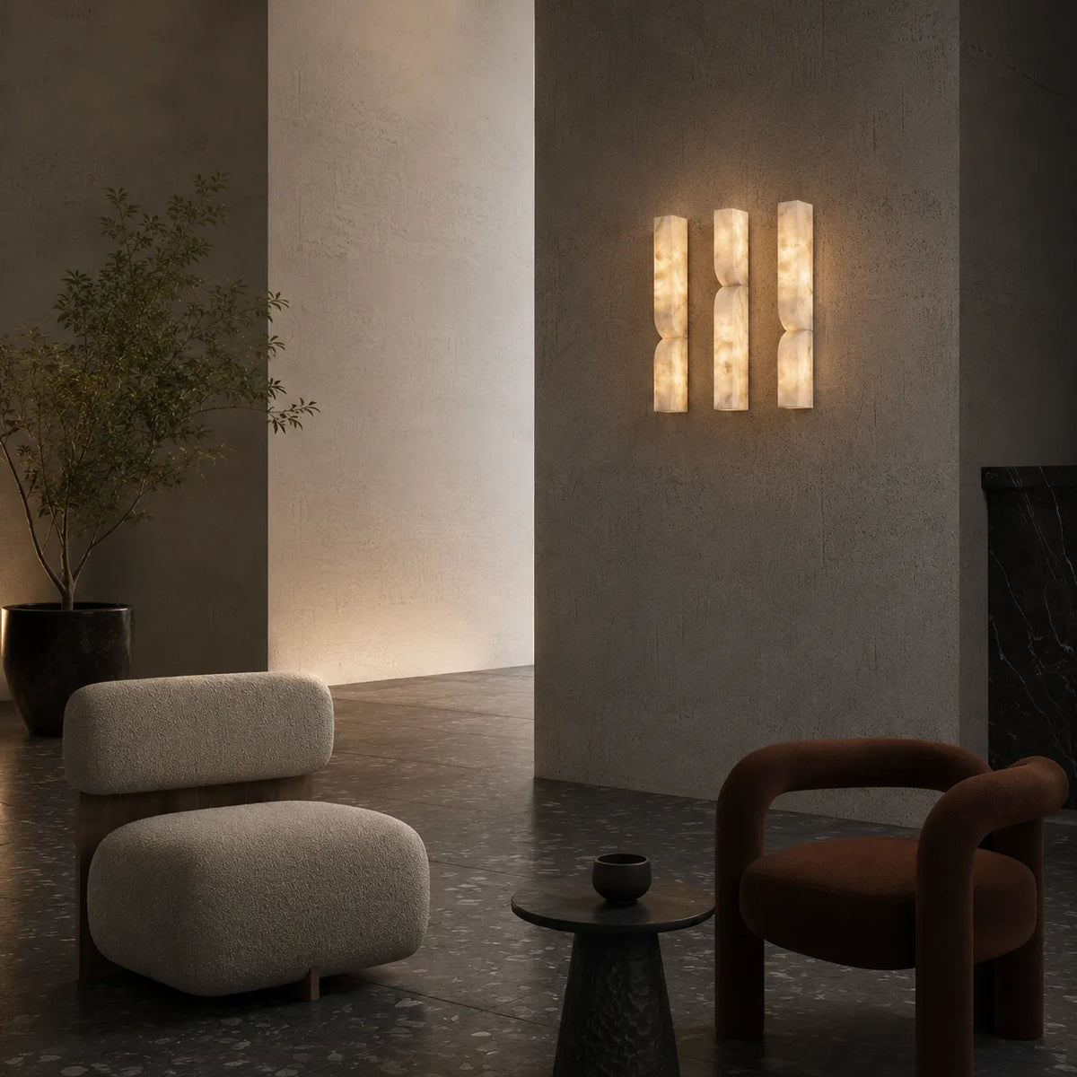 Ariorae Modern Rectangular Alabaster & Copper LED Wall Light