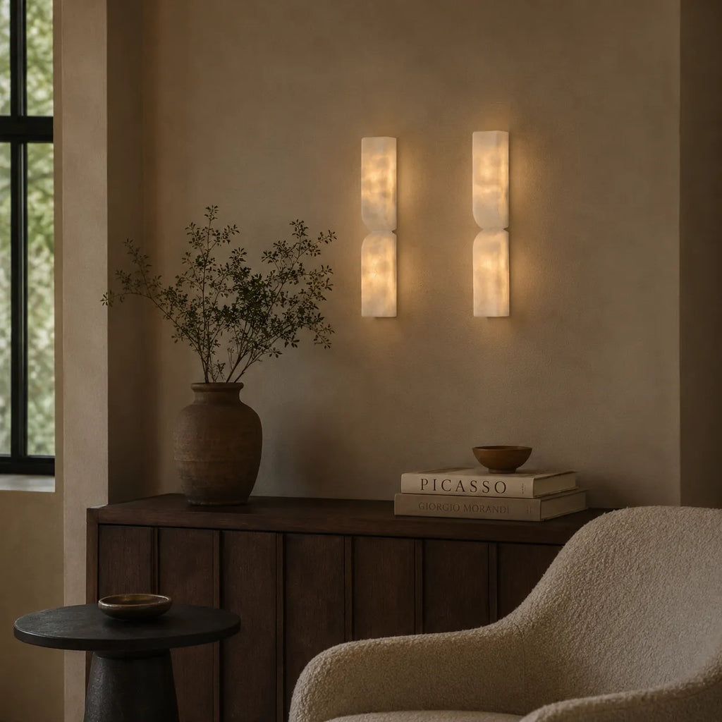 Ariorae Modern Rectangular Alabaster & Copper LED Wall Light