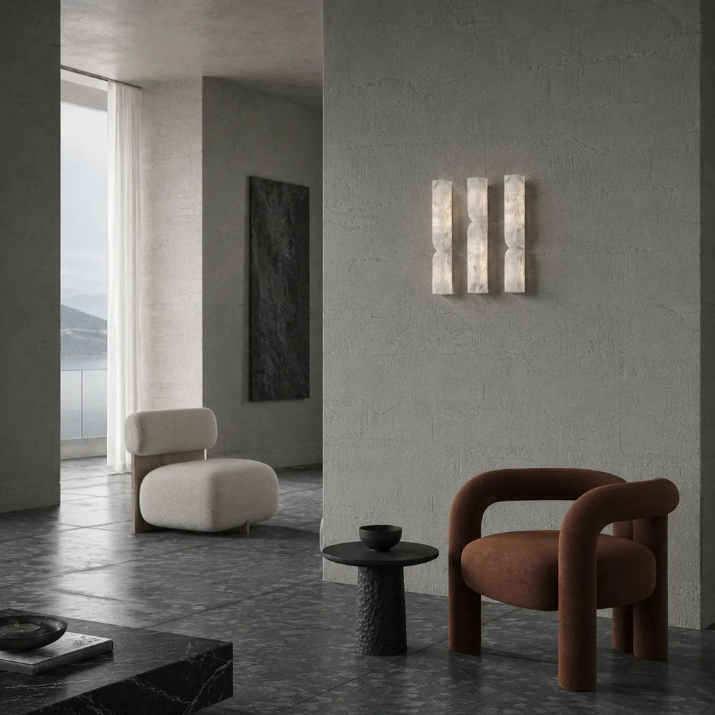 Ariorae Modern Rectangular Alabaster & Copper LED Wall Light