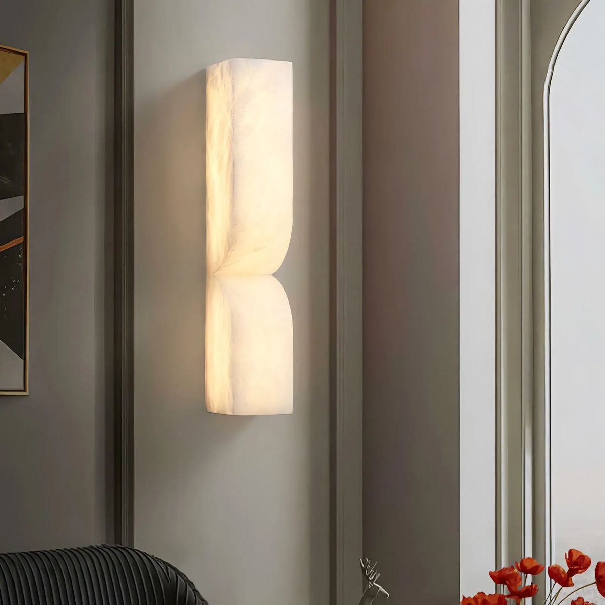 Ariorae Modern Rectangular Alabaster & Copper LED Wall Light