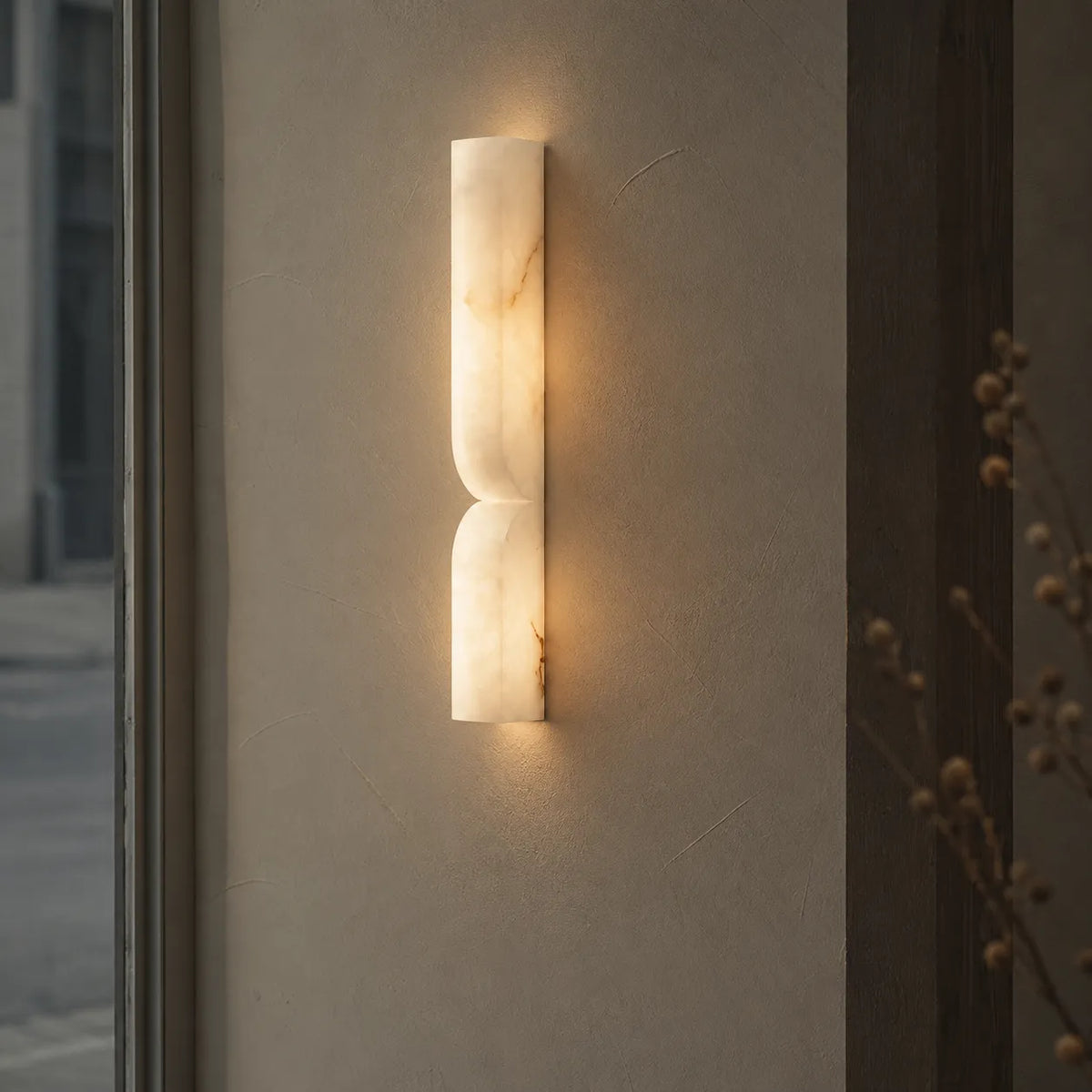 Ariorae Modern Rectangular Alabaster & Copper LED Wall Light