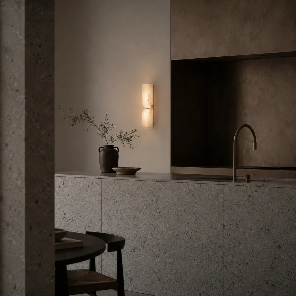 Ariorae Modern Rectangular Alabaster & Copper LED Wall Light