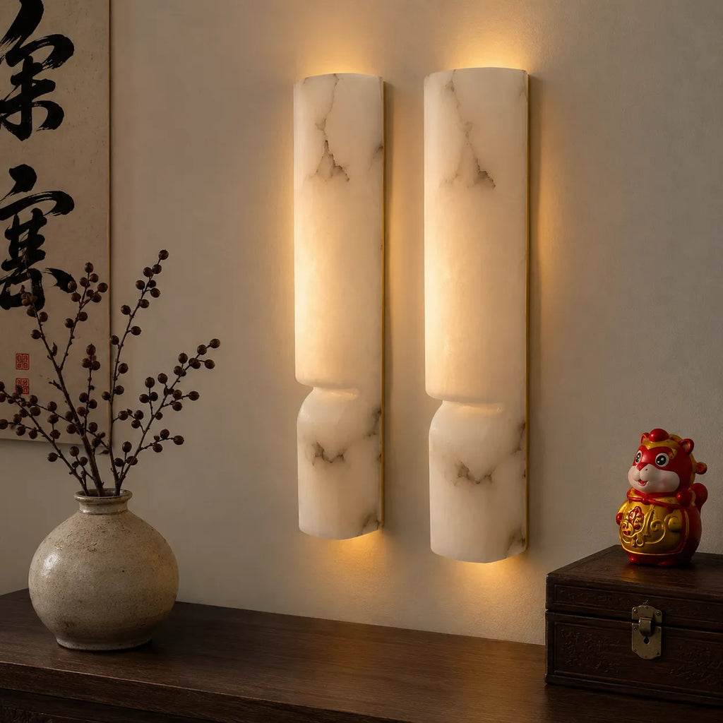 Ariorae Modern Rectangular Alabaster & Copper LED Wall Light