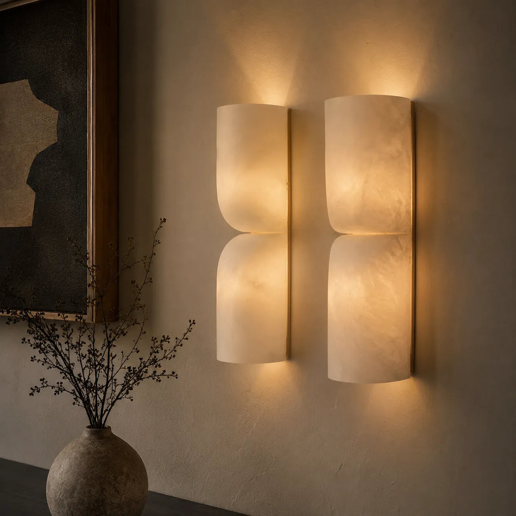 Ariorae Modern Rectangular Alabaster & Copper LED Wall Light
