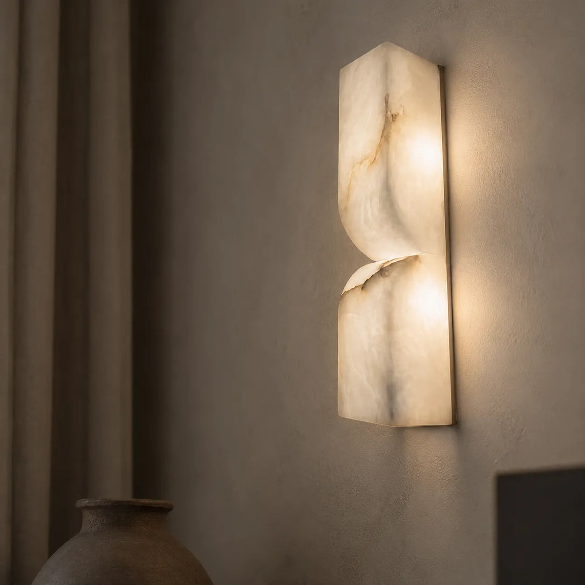 Ariorae Modern Rectangular Alabaster & Copper LED Wall Light