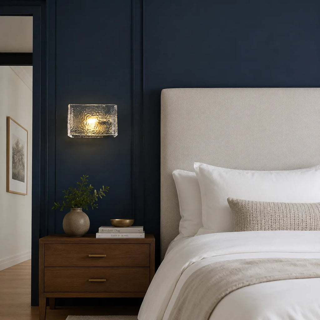 Freya Modern Rectangular Water-Textured Glass Wall Light