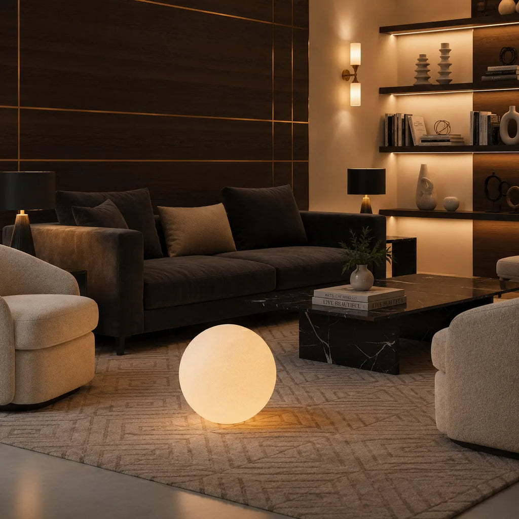 Rafael Modern Textured Resin Globe Floor Lamp