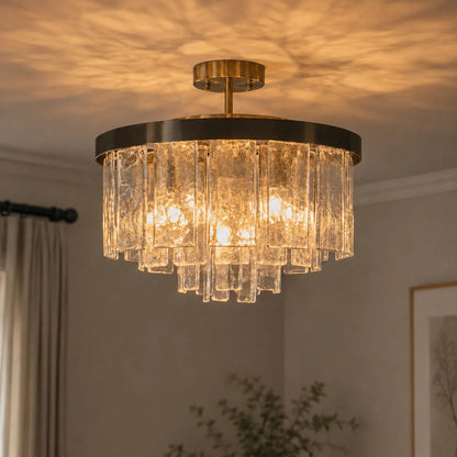 Modern Tiered Water Glass 5-Light Drum Chandelier