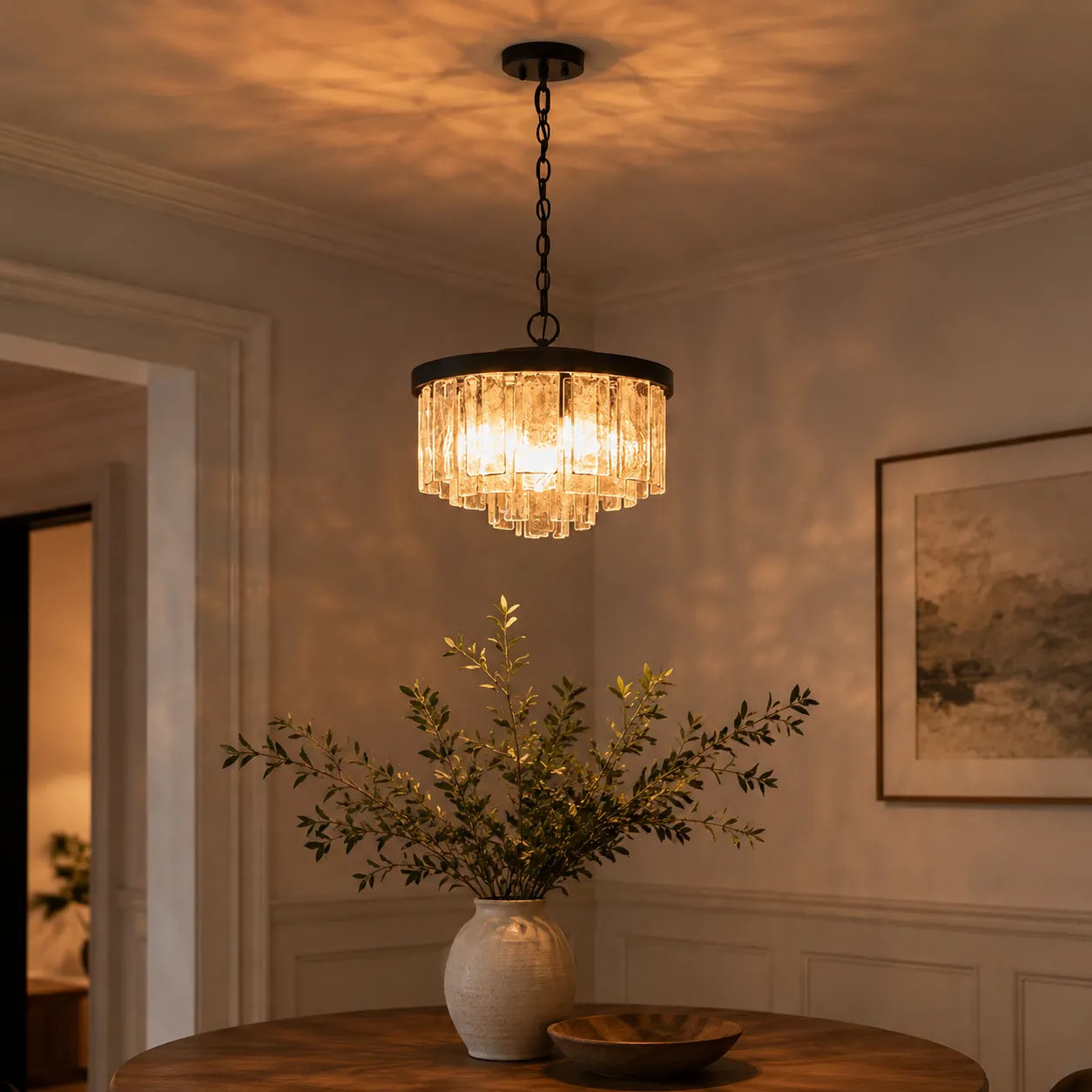 Modern Tiered Water Glass 5-Light Drum Chandelier
