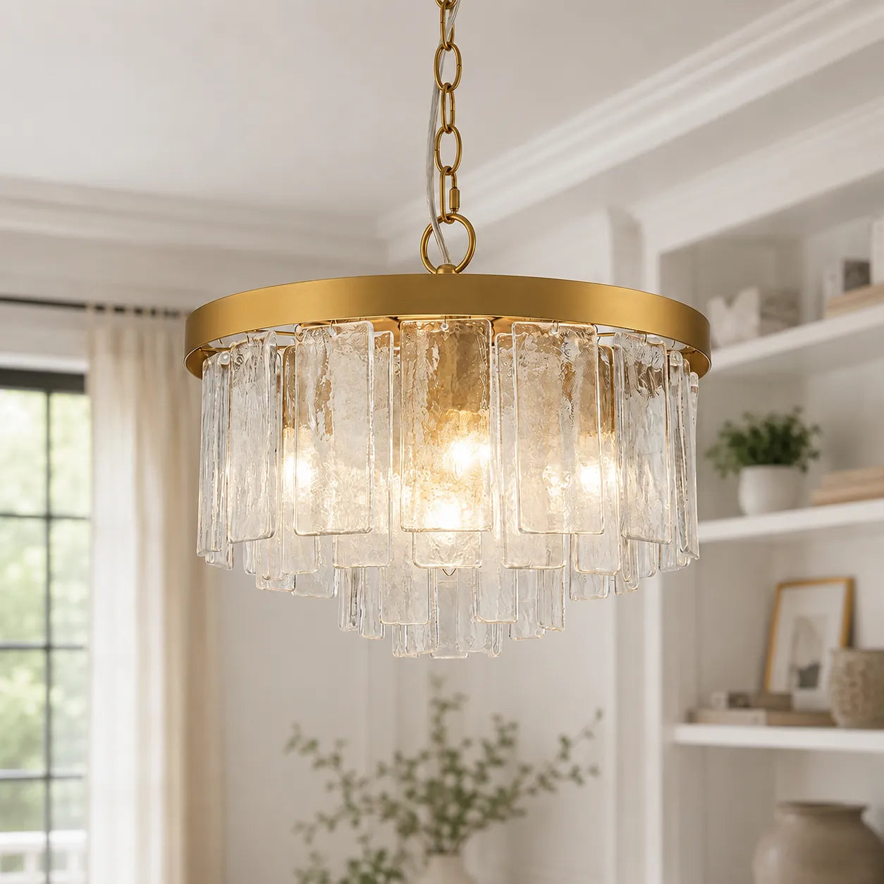 Modern Tiered Water Glass 5-Light Drum Chandelier