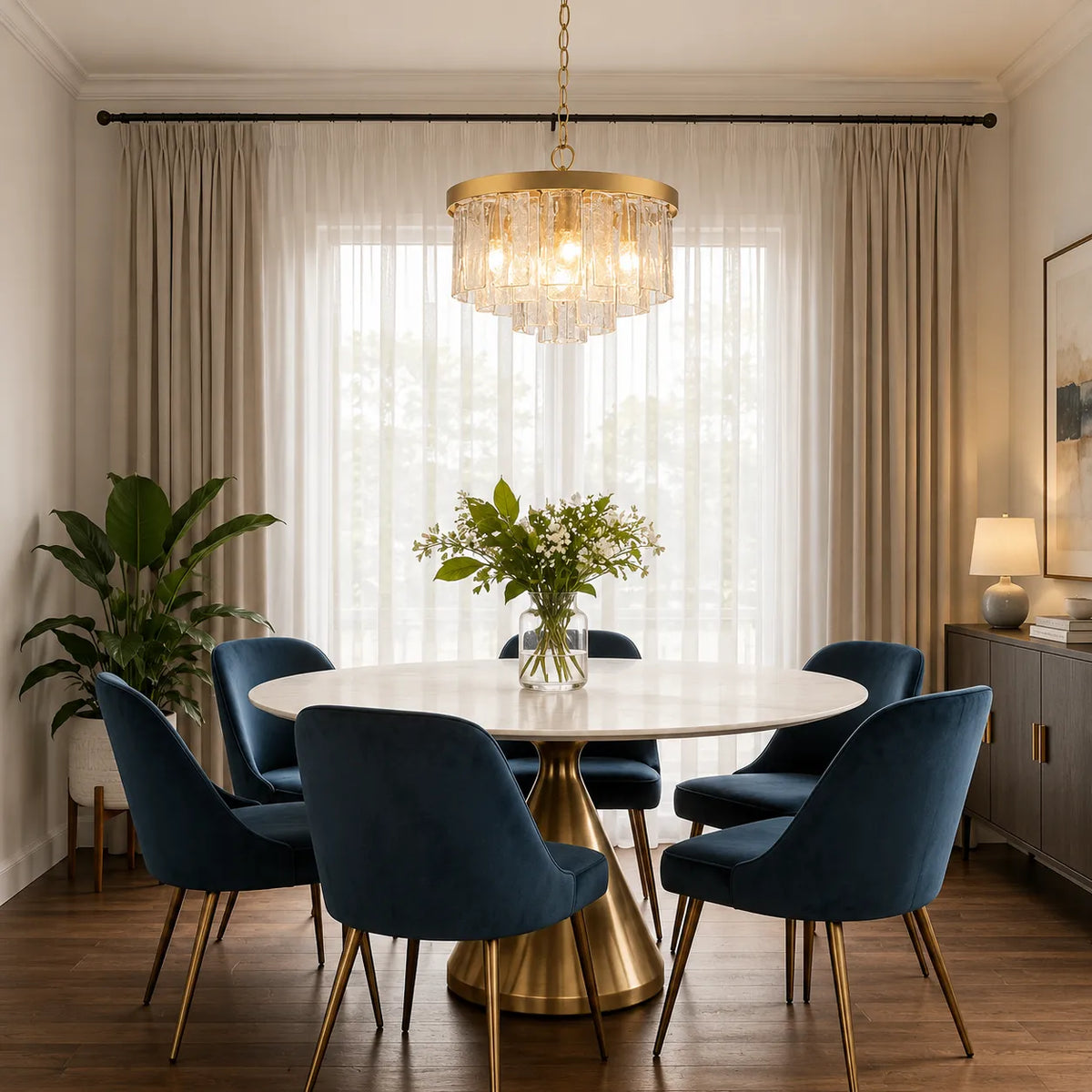 Kieran Modern 5-Light Water Glass Drum Chandelier
