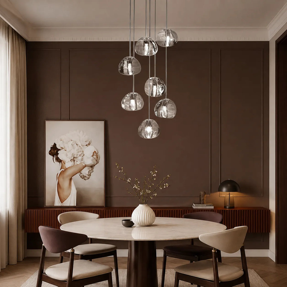 Kaia Modern Crystal Waterfall Cluster Pendant Light