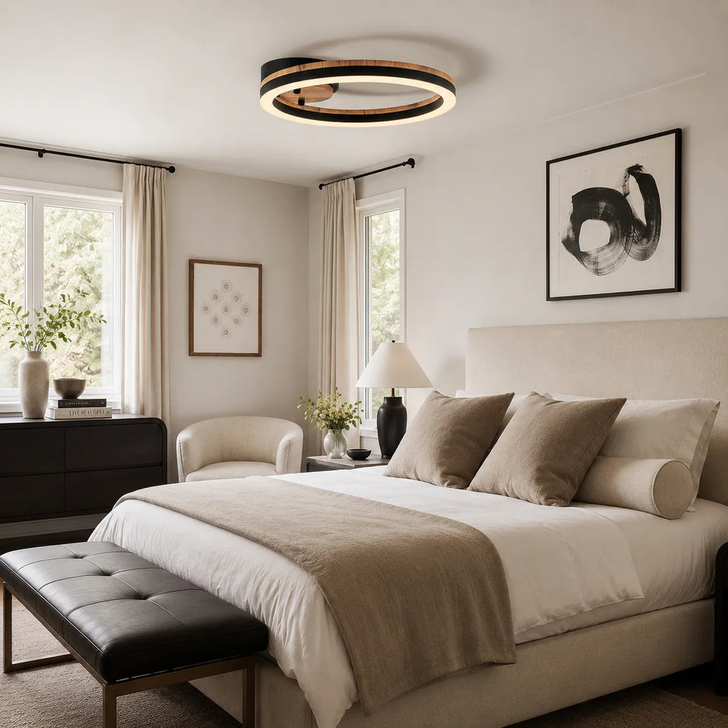 Winter Modern Wood Accent LED Ring Semi-Flush Ceiling Light