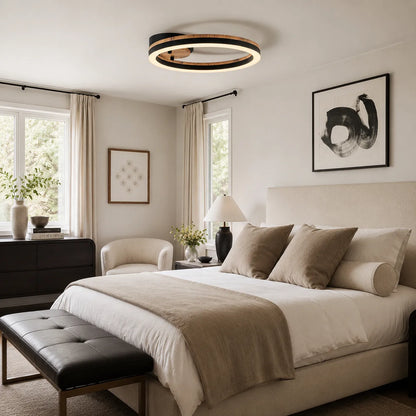 Modern Wood Grain LED Ring Semi-Flush Ceiling Light