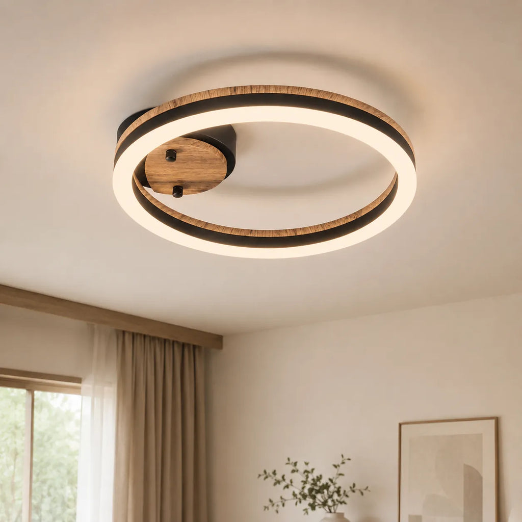 Winter Modern Wood Accent LED Ring Semi-Flush Ceiling Light