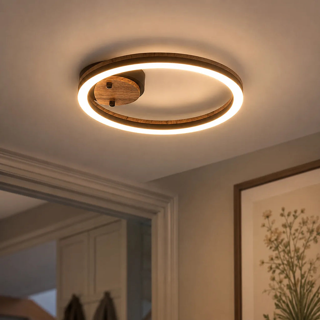 Winter Modern Wood Accent LED Ring Semi-Flush Ceiling Light