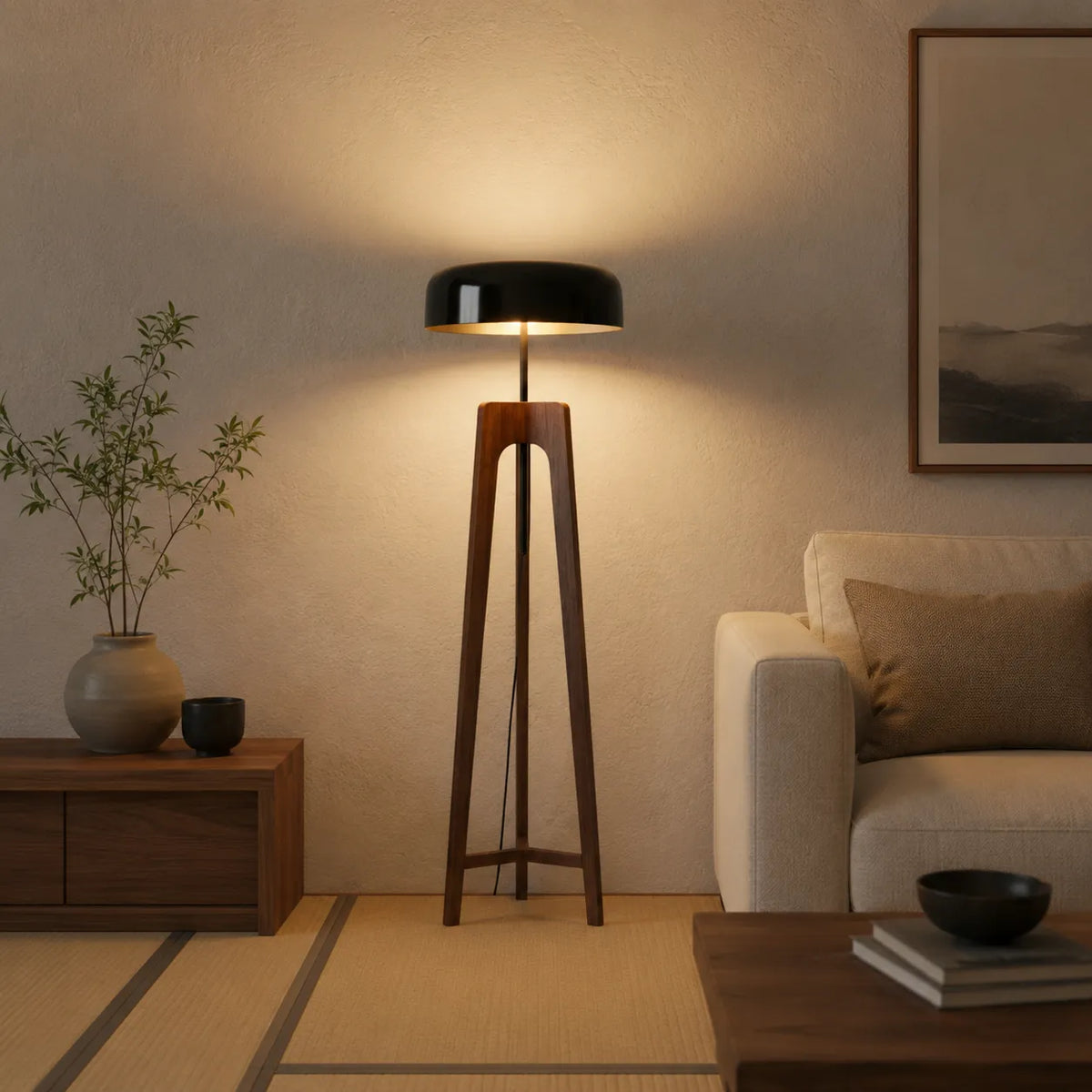 Avaen Modern Ash Wood Tripod Floor Lamp