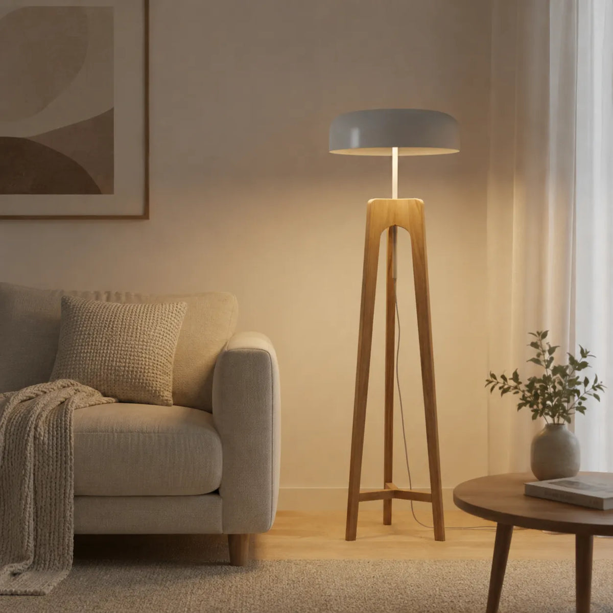Avaen Modern Ash Wood Tripod Floor Lamp