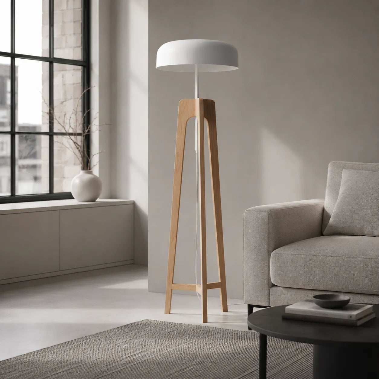 Modern Wooden Tripod Floor Lamp