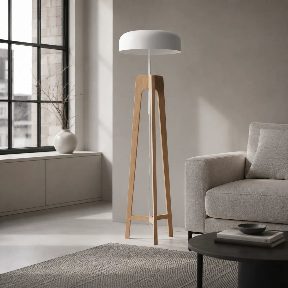 Avaen Modern Ash Wood Tripod Floor Lamp