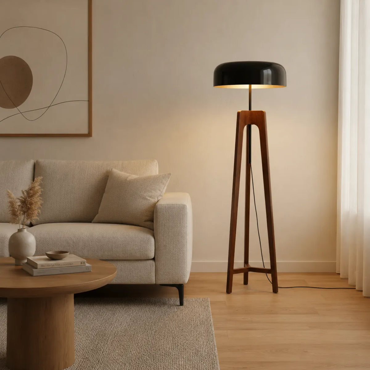 Avaen Modern Ash Wood Tripod Floor Lamp