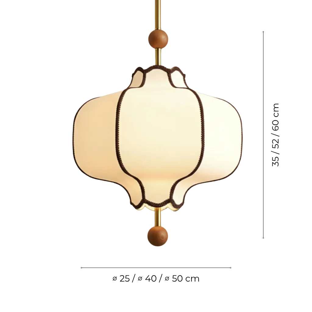 Modern Fabric Pendant Light with Walnut Accents