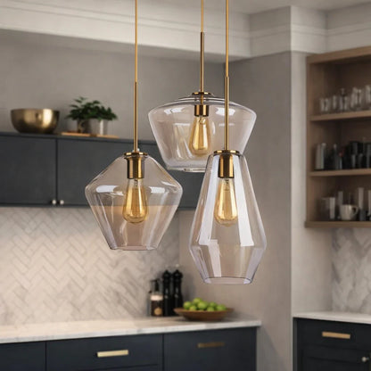 Modern Geometric Glass Pendant with Clear Shades