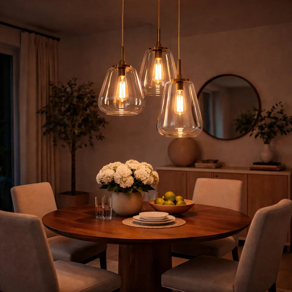 Modern Geometric Glass Pendant with Clear Shades