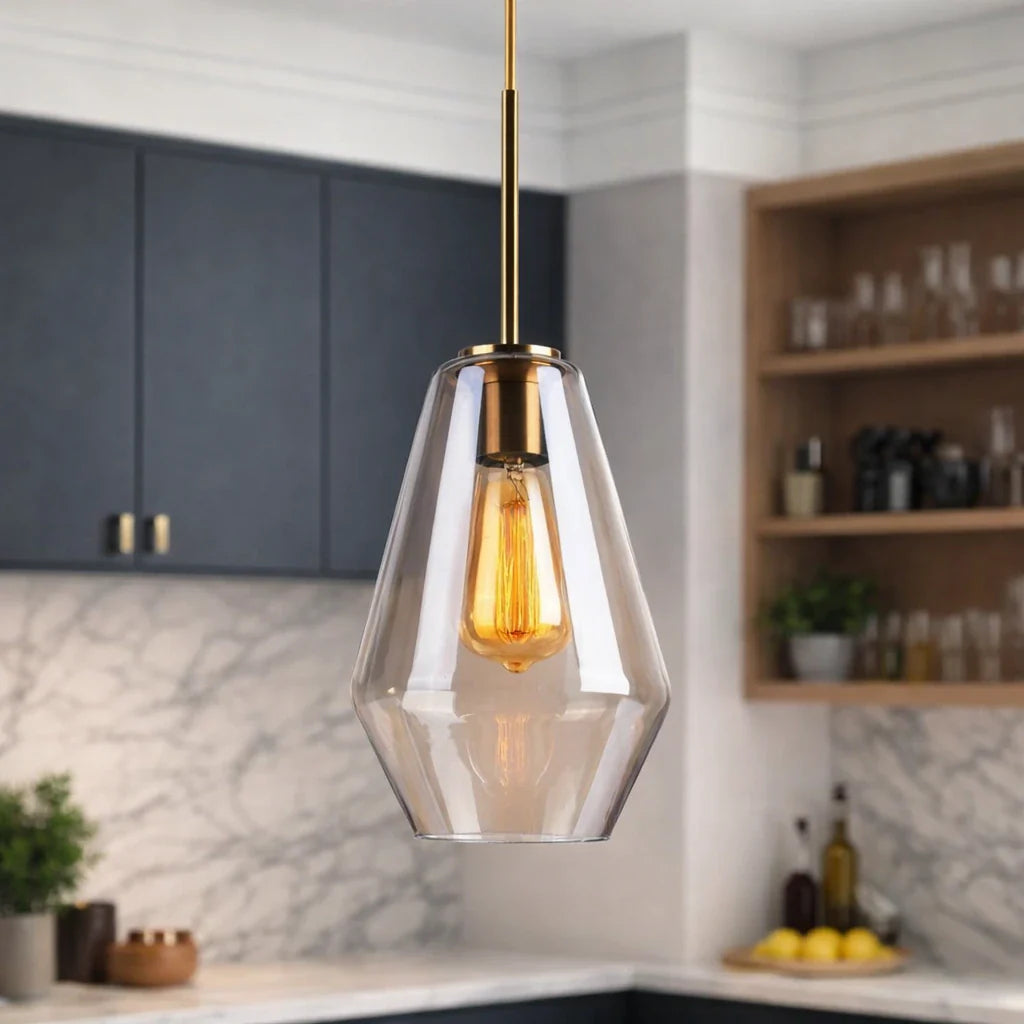Modern Geometric Glass Pendant with Clear Shades