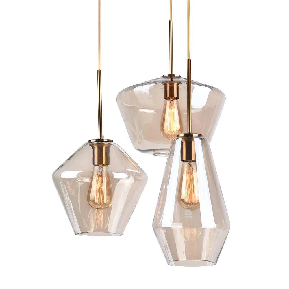 Modern Geometric Glass Pendant with Clear Shades