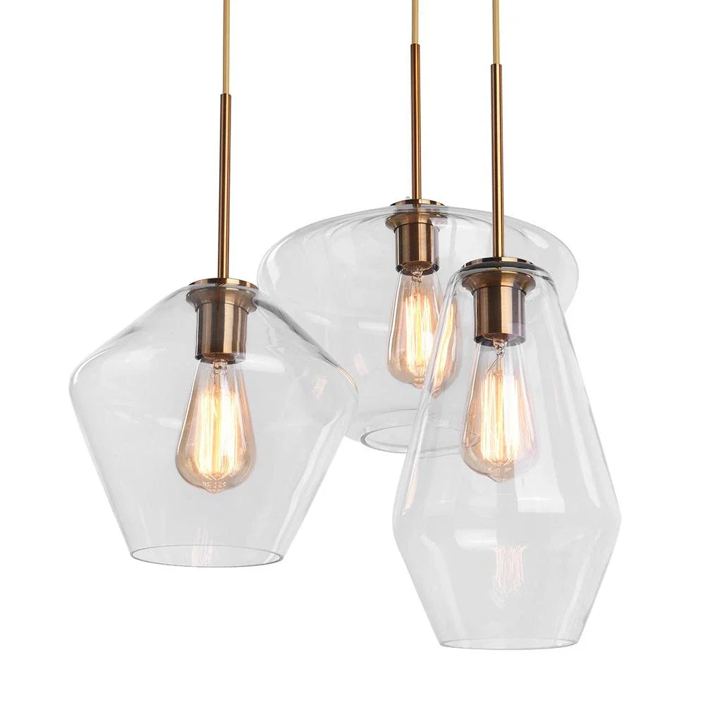 Modern Geometric Glass Pendant with Clear Shades