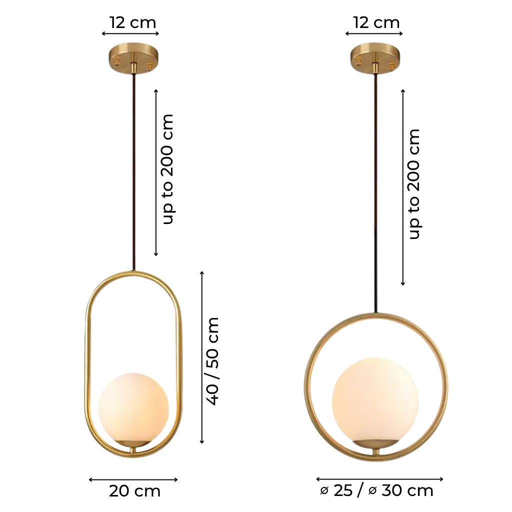 Modern Globe Pendant Light with Sculptural Oval Frame