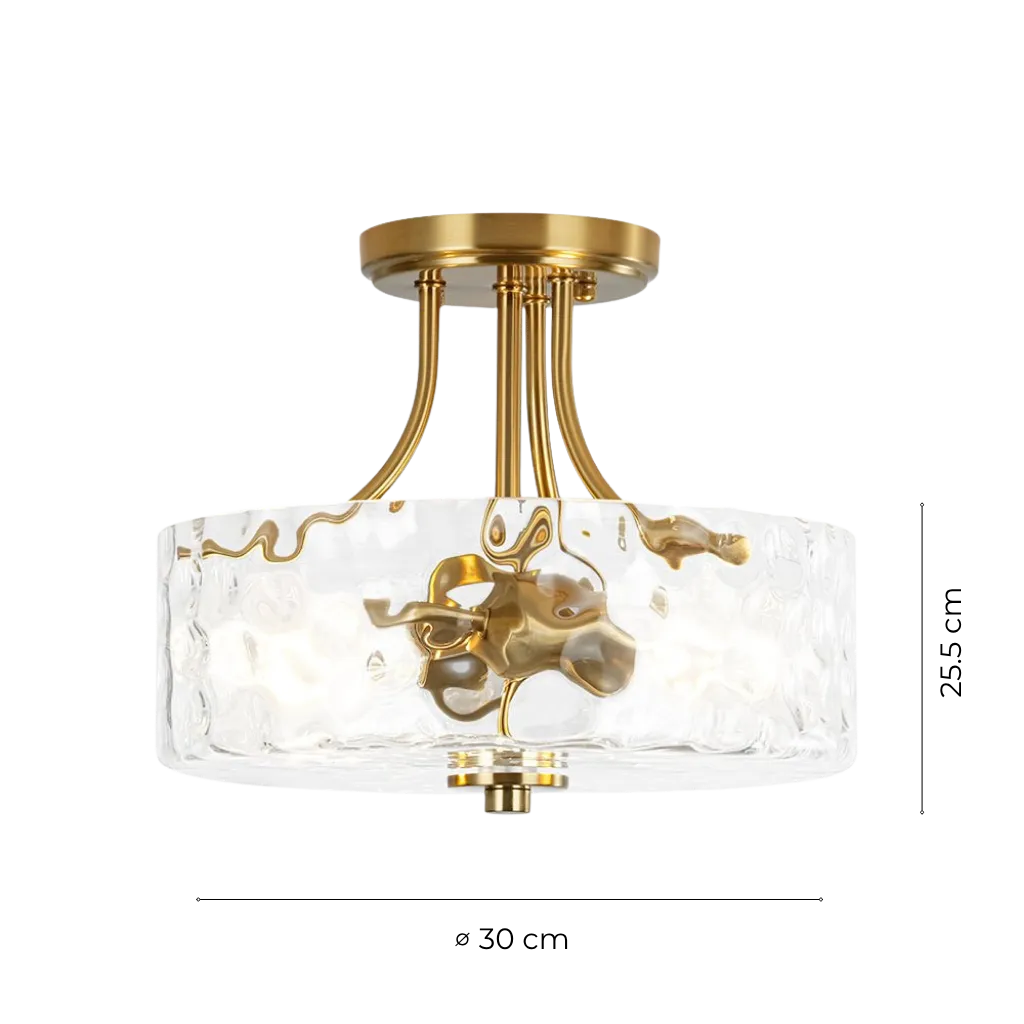 Modern Hammered Glass Drum 2-Light Semi Flush Ceiling Light