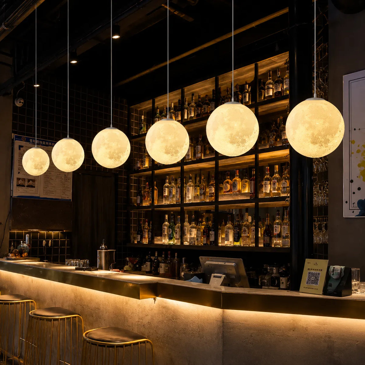 Goran Minimalist Moon-Texture Resin Pendant Light