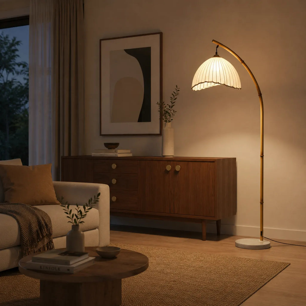 Avaaya Bamboo-Inspired Fabric Floor Lamp